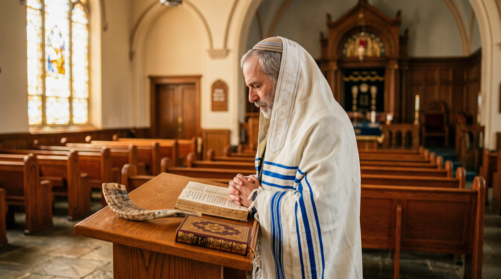 Man in synagogue with shofar